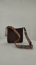 Michael Kors Womens Jet Set Travel Small Signature Logo Messenger Bag Brown