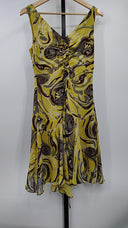 BCBG Max Azria Womens Paisley Swirl Abstract Printed Silk Midi Dress Yellow 4