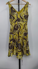 BCBG Max Azria Womens Paisley Swirl Abstract Printed Silk Midi Dress Yellow 4