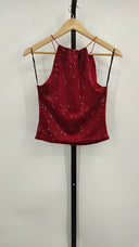 Xoxo Womens Sequin Halter Top Red M/M