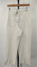 Liz Clairborne Womens Linen Blend Mid Rise Wide Leg Pull On Drawstring Pants Cream 10