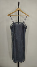 Express Womens Vintage Y2K Midi Slip Dress With Sequins & Sheer Overlay Gray 3/4