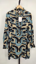 Diane Von Furstenburg Womens Multicolor Printed Silk Shift Dress Blue 8