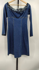 Moda International Womens Off-Shoulder Long Sleeve Jean Dress Blue Basic Sleeved 8