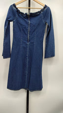 Moda International Womens Off-Shoulder Long Sleeve Jean Dress Blue Basic Sleeved 8