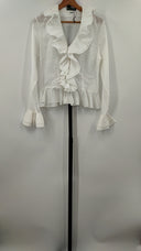 Lauren Ralph Lauren Womens Long Sleeve Ruffle Blouse White M