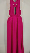 Jill Stuart Womens Plunge Deep V Cross Back Cut Out Maxi Dress Gown Gossip Pink Basic Sleeved 2