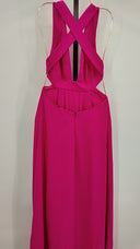 Jill Stuart Womens Plunge Deep V Cross Back Cut Out Maxi Dress Gown Gossip Pink Basic Sleeved 2