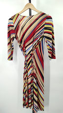 BCBG Max Mara Womens V-Neck Long Sleeve Multicolored Striped Wrap Dress Red M