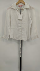 Anne Klein Womens Button Down Long Sleeve Shirt Cream 8P