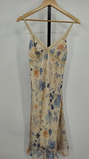 Crave Womens V-Neck Floral Print Ruffle Trim Mini Dress Cream Basic Sleeved L