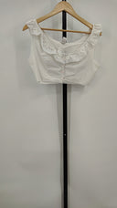 Avon Fashions Womens Sleeveless Ruffle Collar Cropped Top Cream Sleeved S