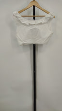 Avon Fashions Womens Sleeveless Ruffle Collar Cropped Top Cream Sleeved S