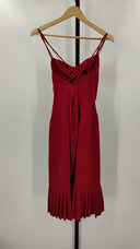 Bebe Womens Silk Lace Red Bustier Ruched Ruffle Midi Dress Basic Sleeved XS