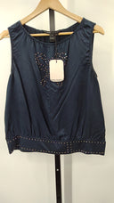 Marc Jacobs Womens Silk Rhinestones Tank Top Blue Sleeved 8
