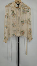 Eci New York Womens Long Sleeve Button Down Lace Trim Blouse Cream 4