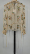 Eci New York Womens Long Sleeve Button Down Lace Trim Blouse Cream 4