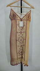 Extyn Womens Spaghetti Strap V-Neck Lace Trim Dress Tan S