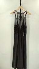 Morgan Taylor Womens Sleeveless V-Neck Lace Trim Evening Dress Black Basic Sleeved M