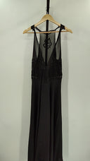 Morgan Taylor Womens Sleeveless V-Neck Lace Trim Evening Dress Black Basic Sleeved M
