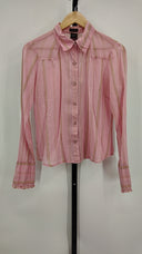 Fang Womens Stripped Long Sleeve Button Down Shirt Pink L