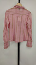 Fang Womens Stripped Long Sleeve Button Down Shirt Pink L