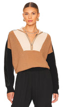 Central Park West Women Shavon Faux Leather Half Zip Sleeved Top Brown M