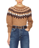 Veronica Beard Women Anne Fairisle Pullover Sleeved Top Brown S