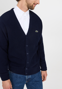 Lacoste Women Relaxed Fit Tone-On-Tone Buttons Wool Cardigan Blue XL