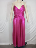 Retrofête Women Doss Wrap-Effect Pleated Lamé Gown Basic Sleeved Dress Pink M